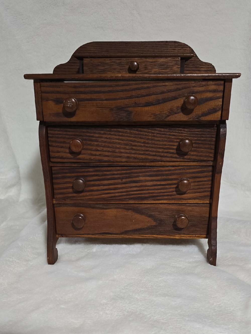 Vintage Mini Wooden Chest of Drawers Jewelry Box - Dark Brown